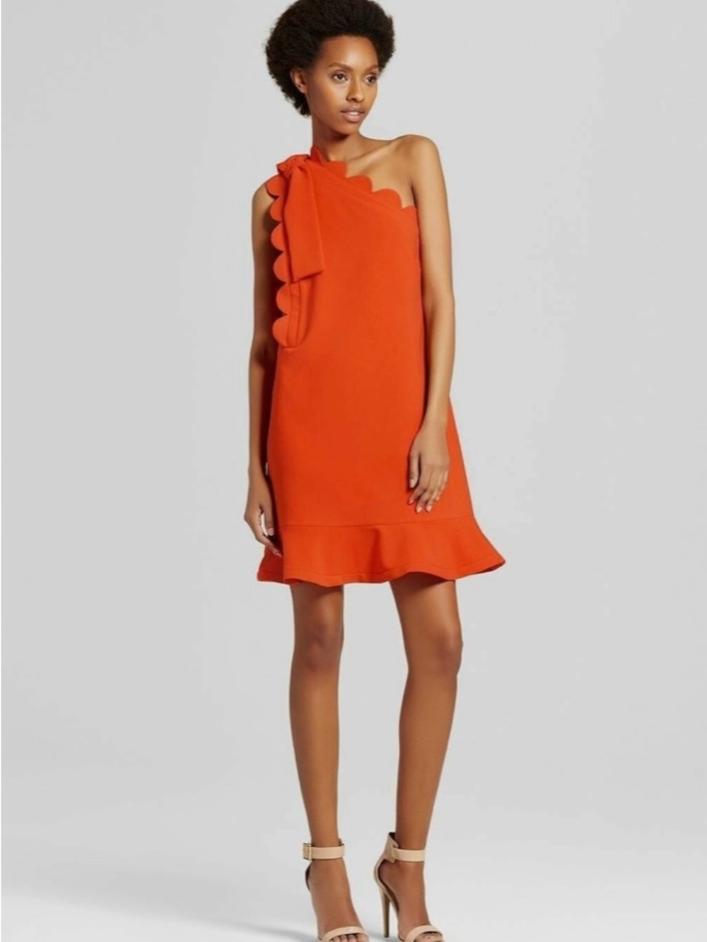 Victoria Beckham for Target One-Shoulder Scalloped Dress in Vibrant Orange